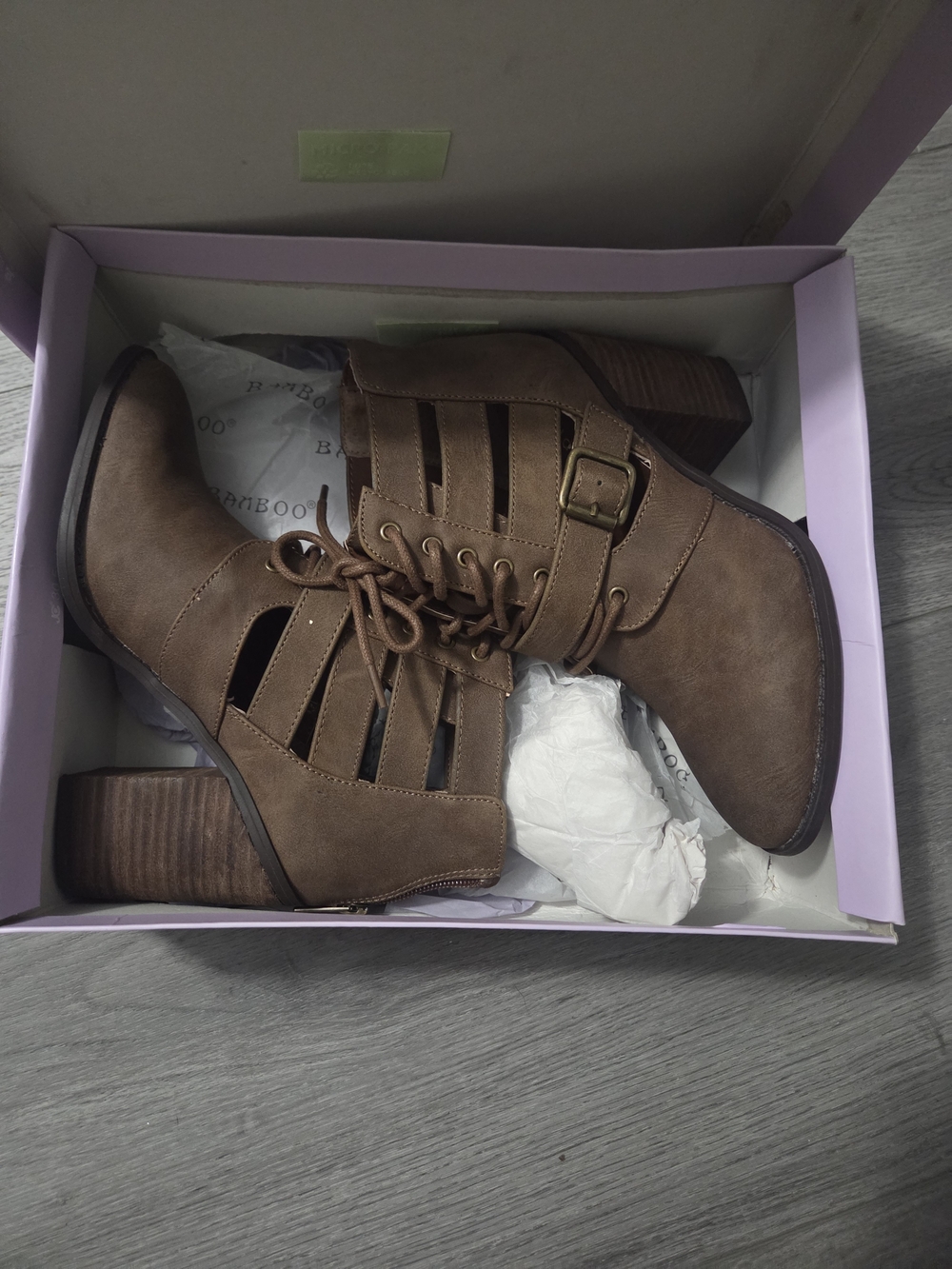 Madden Girl Brown Cutout Lace-Up Block Heel Ankle Boots